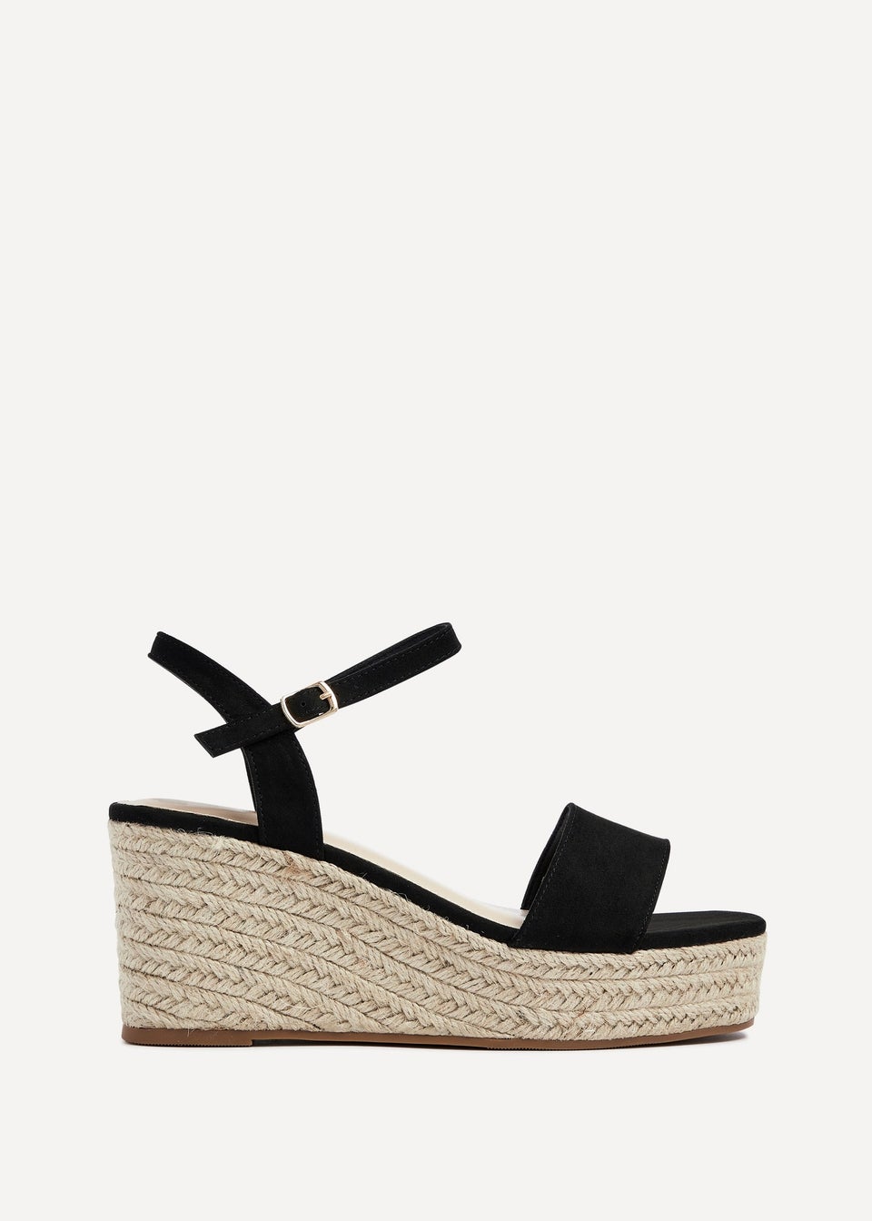 Linzi Illusion Black Faux Suede Rope Platform Wedge
