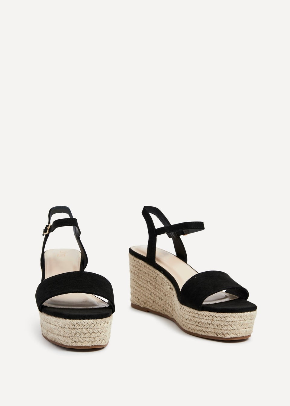 Linzi Illusion Black Faux Suede Rope Platform Wedge