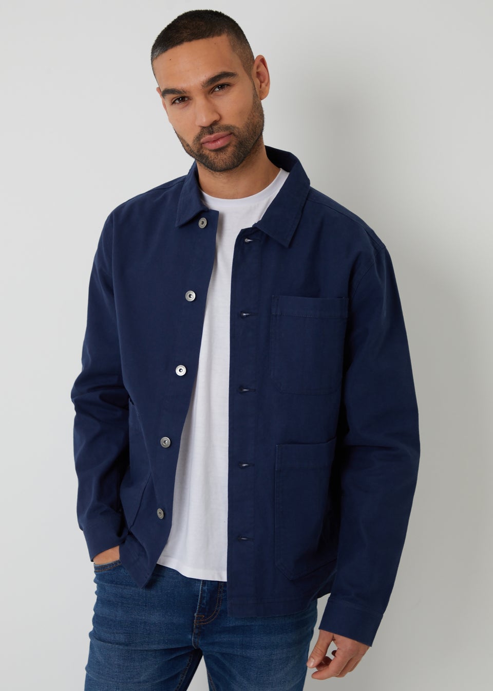 Threadbare Navy Button Up Lightweight Collared Utility Jacket