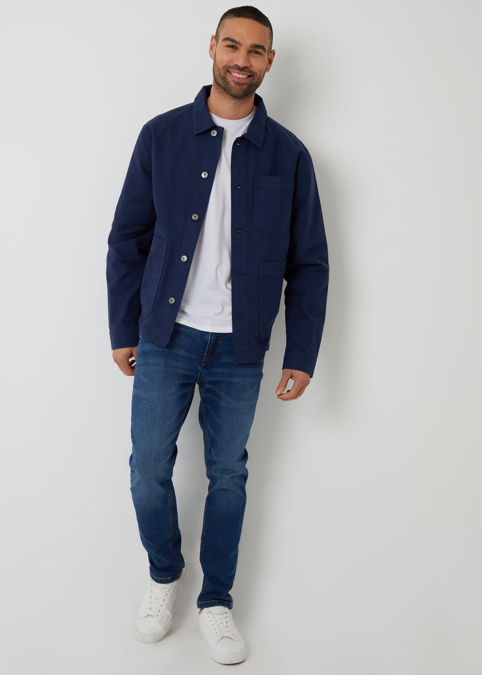 Threadbare Navy Button Up Lightweight Collared Utility Jacket