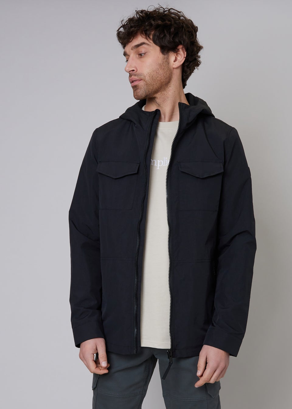 Threadbare Black Talon Hooded Lightweight Jacket with Fleece Lined Hood
