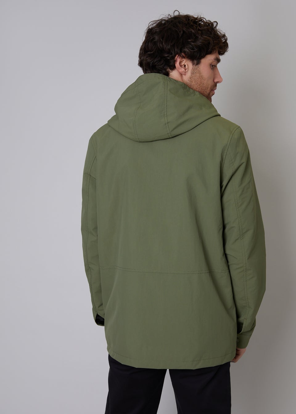 Threadbare Khaki Talon Hooded Lightweight Jacket with Fleece Lined Hood