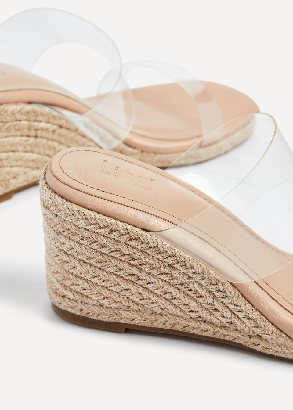 Linzi Amani Nude Perspex Double Strap Rope Wedge