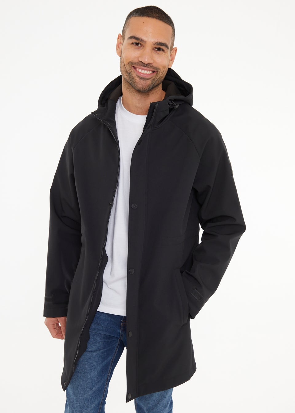 Threadbare Black  Hooded Tie Waist Coat With Stretch