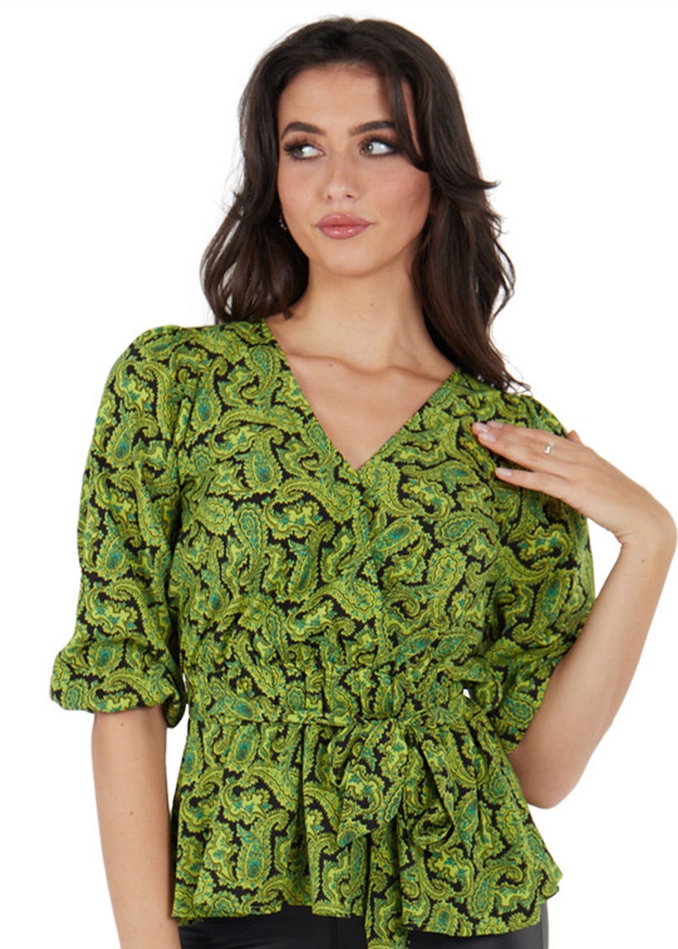 Gini London Black Paisley Print Wrap Top