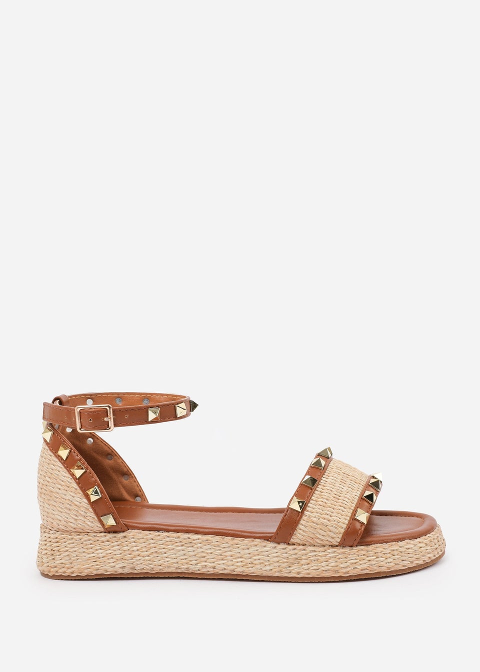 Where's That From Tan-PU Aviva Wide-Fit Studded Gladiator Espadrille Flatform