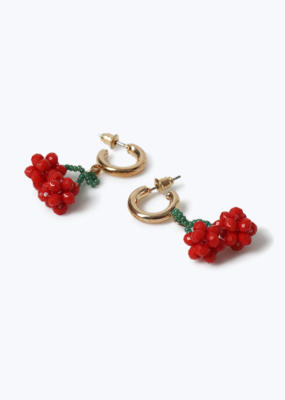 Muse Red Beaded Mini Cherry Drop Hoop Earrings