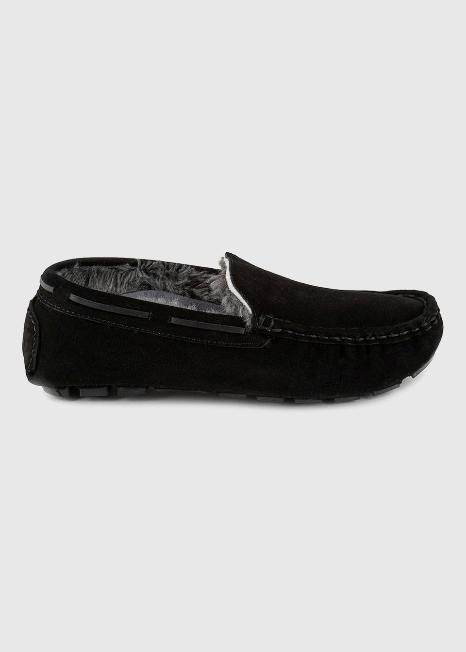 Totes Isotoner Black Real Suede With Closed Stitch Moccasin Slipper