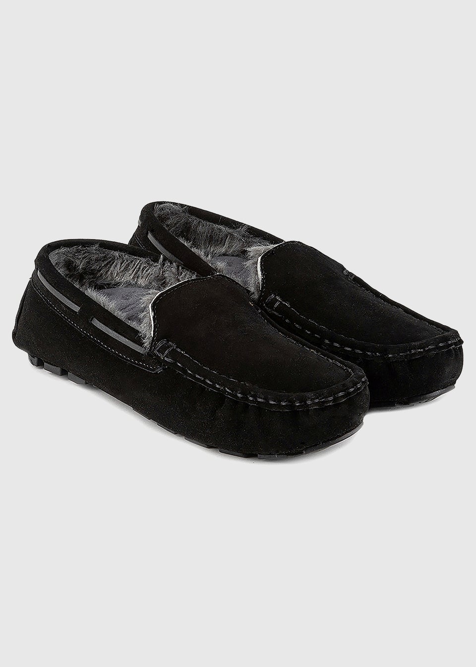 Totes Isotoner Black Real Suede With Closed Stitch Moccasin Slipper