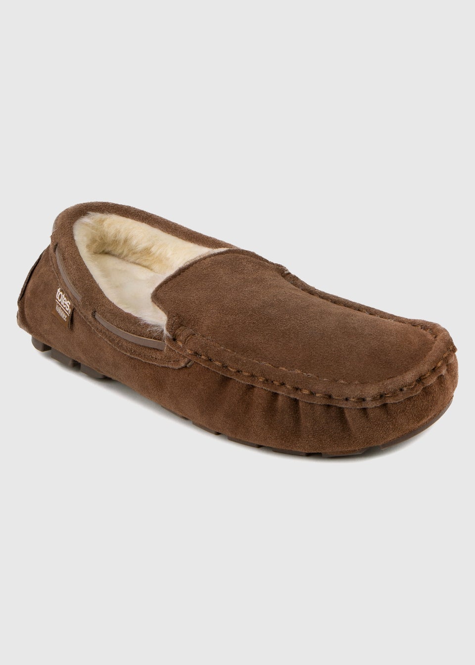 Totes Isotoner Tan Real Suede With Closed Stitch Moccasin Slipper