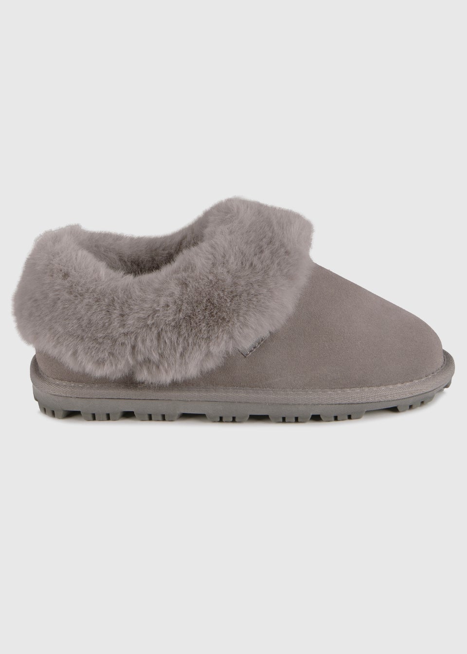 Totes Isotoner Grey Genuine Suede Bootie With Fur Cuff & Lining