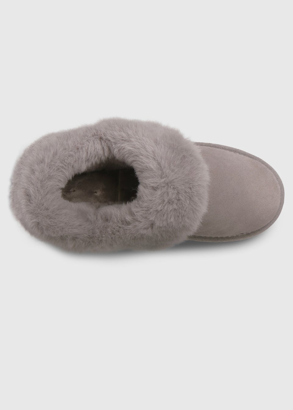 Totes Isotoner Grey Genuine Suede Bootie With Fur Cuff & Lining