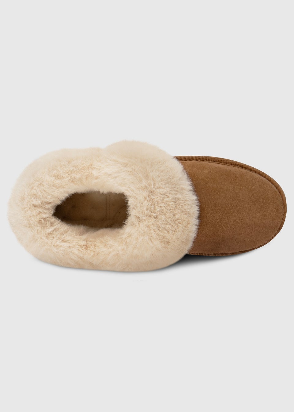 Totes Isotoner Tan Genuine Suede Bootie With Fur Cuff & Lining