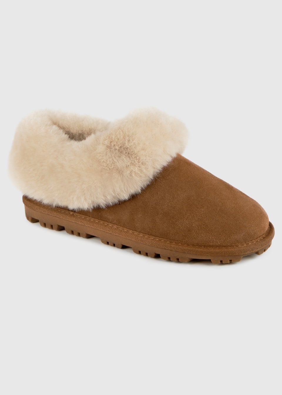 Totes Isotoner Tan Genuine Suede Bootie With Fur Cuff & Lining