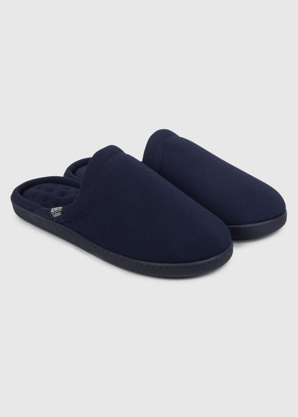 Totes Isotoner Navy Textured Mule Slipper With Striped Lining