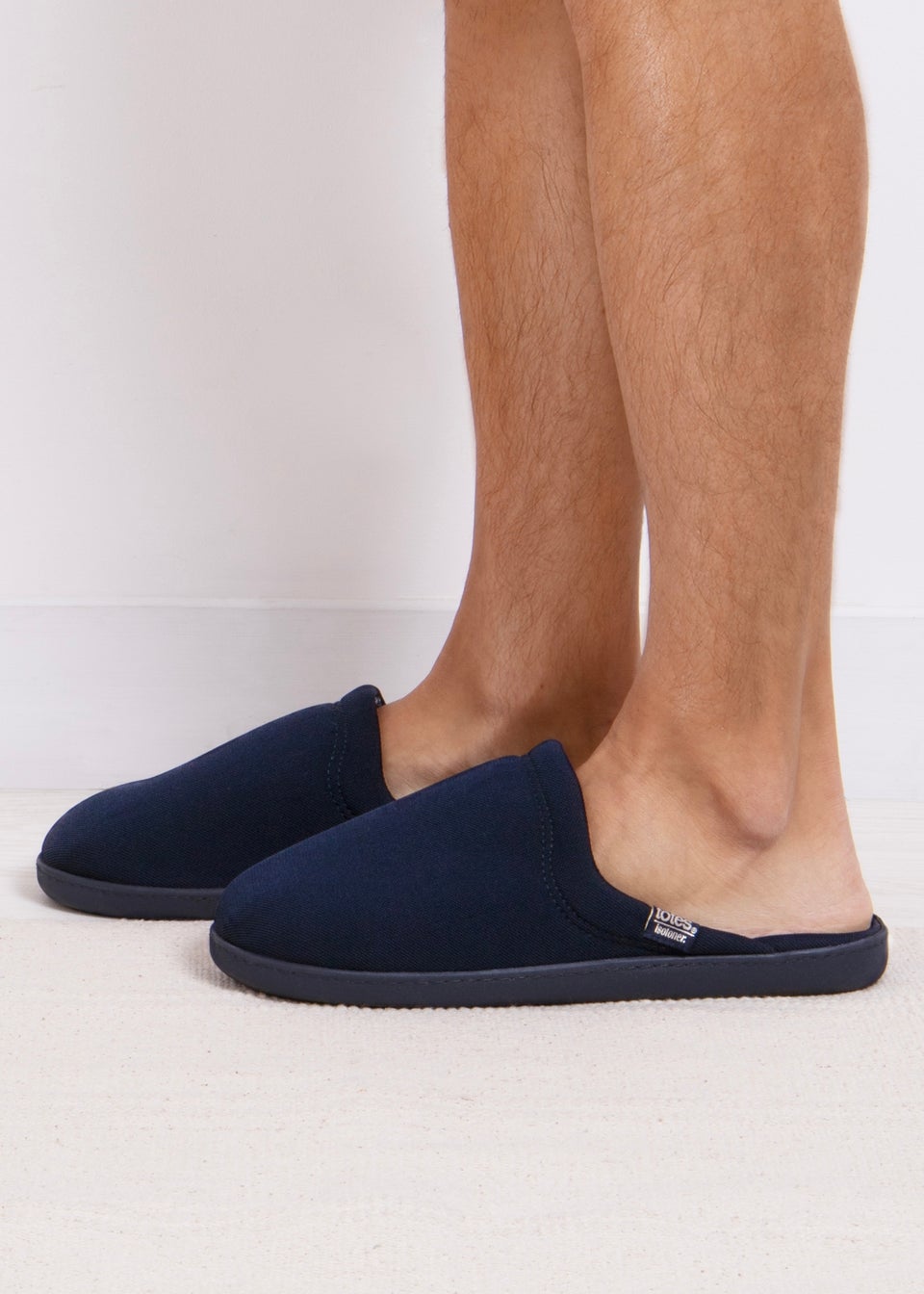 Totes Isotoner Navy Textured Mule Slipper With Striped Lining