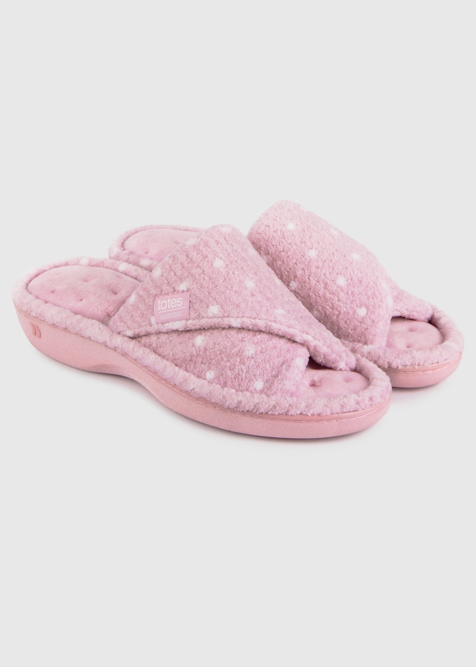 Totes Isotoner Pink Popcorn Turnover Open Toe Slippers