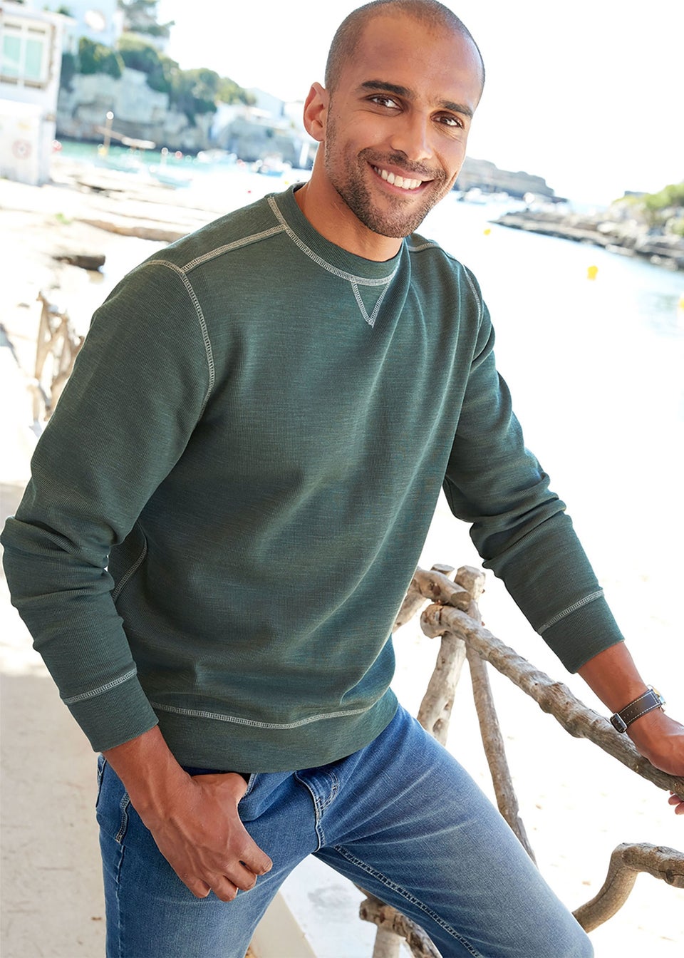 Cotton Traders Dark Green Luxury Rib Sweatshirt