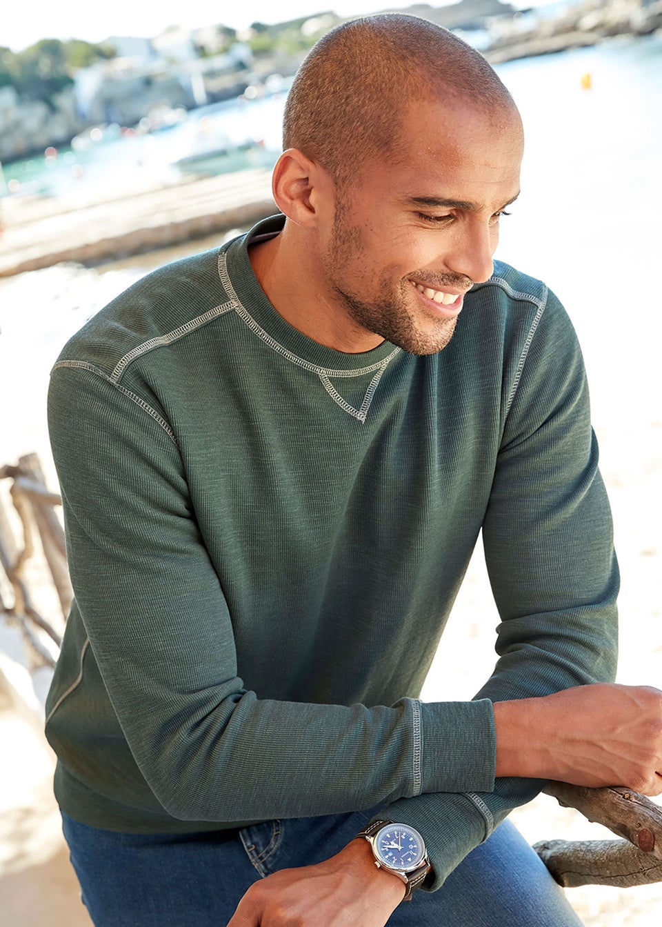 Cotton Traders Dark Green Luxury Rib Sweatshirt