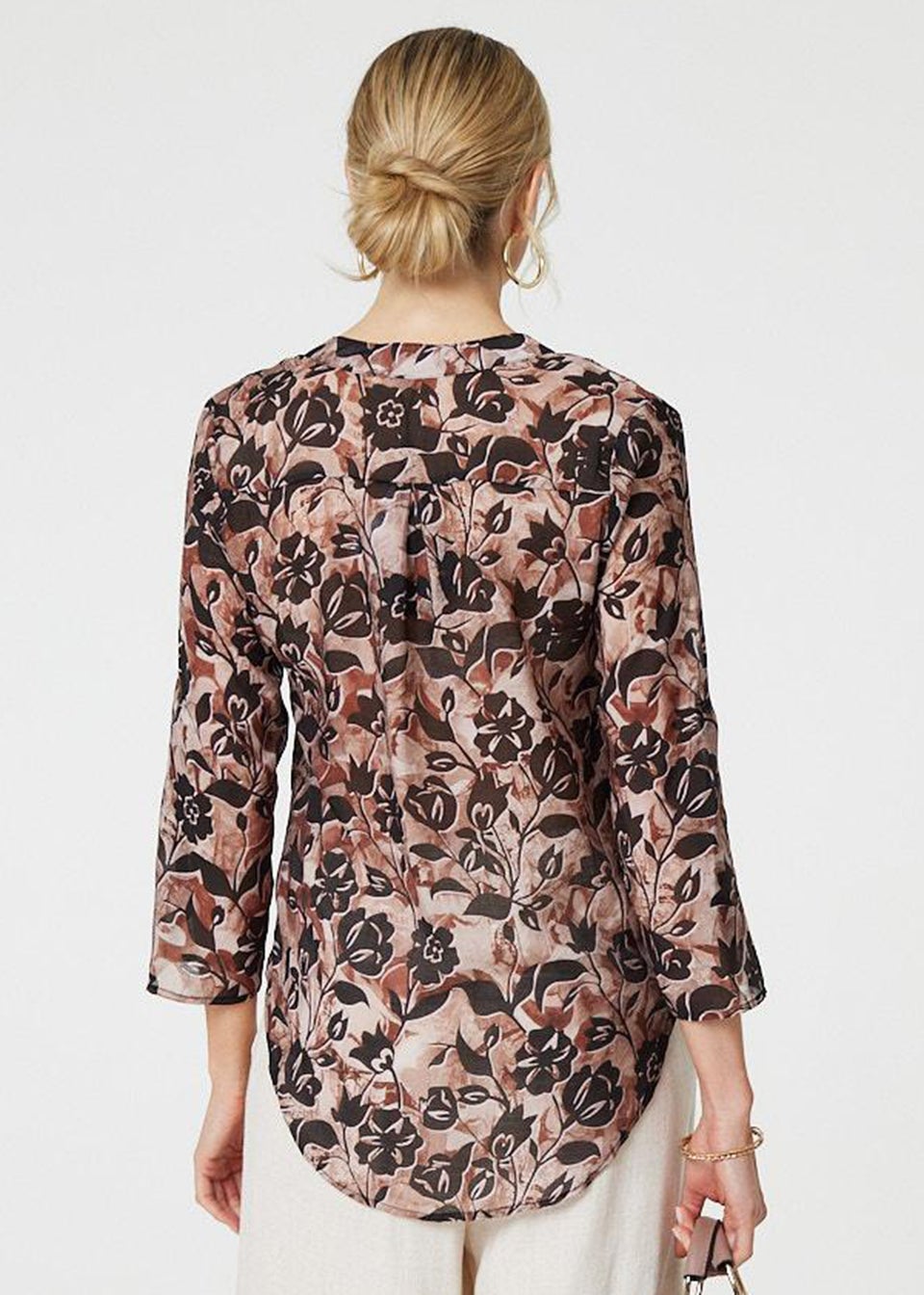 Izabel London Beige Floral Curve Hem Blouse