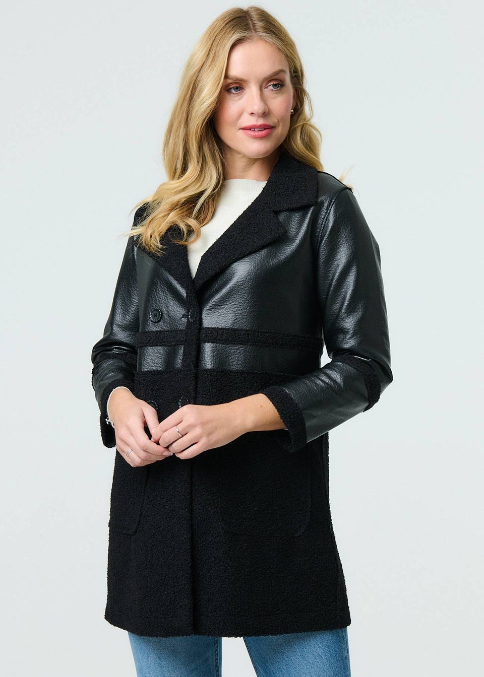 Izabel London Black Reversible Faux Leather Teddy Coat