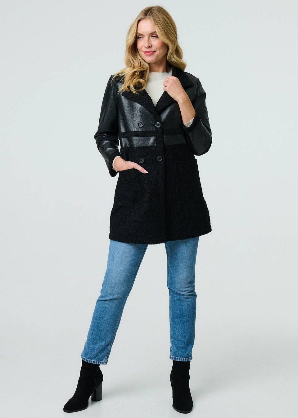 Izabel London Black Reversible Faux Leather Teddy Coat