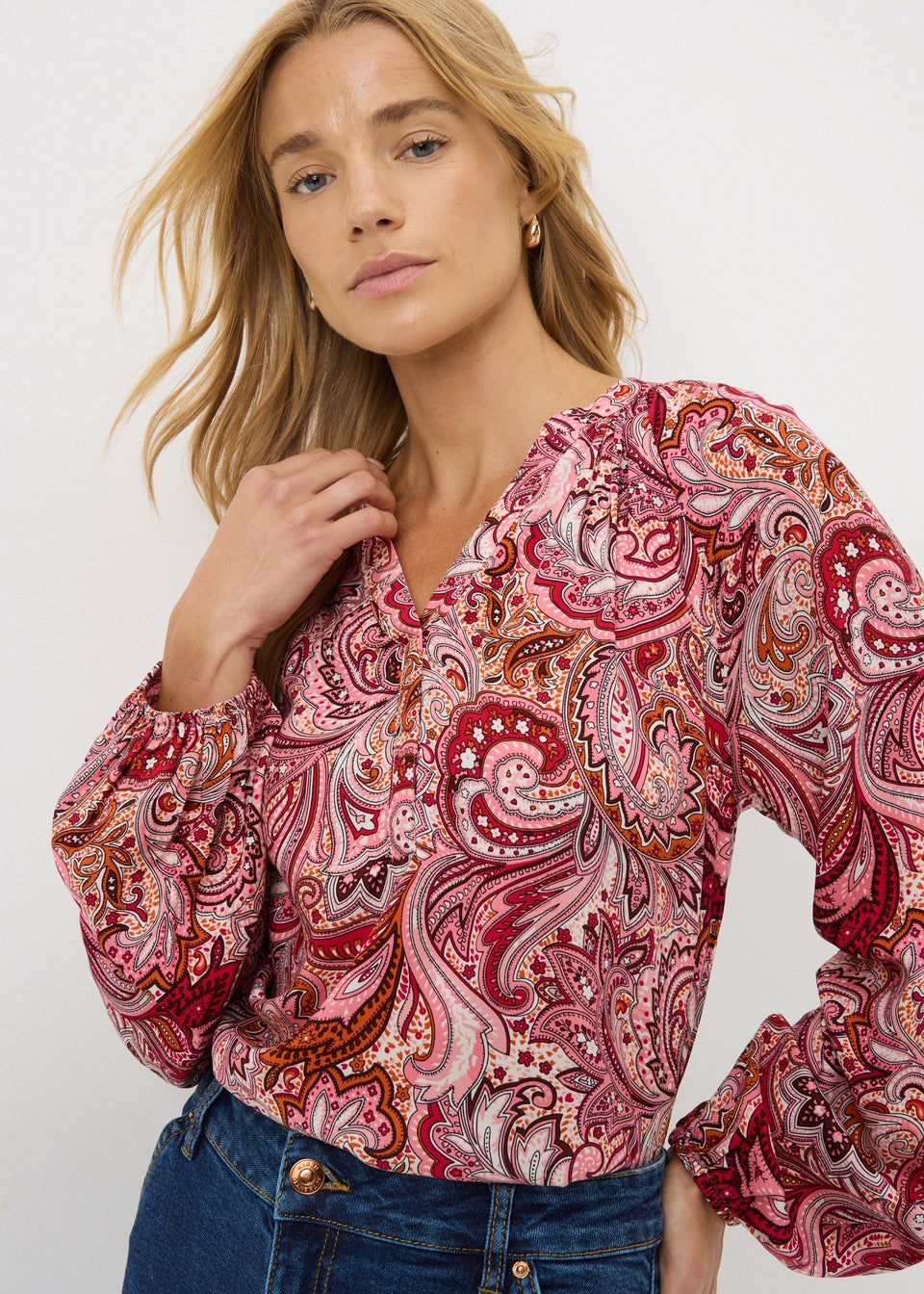 Burgundy Paisley V Neck Blouse