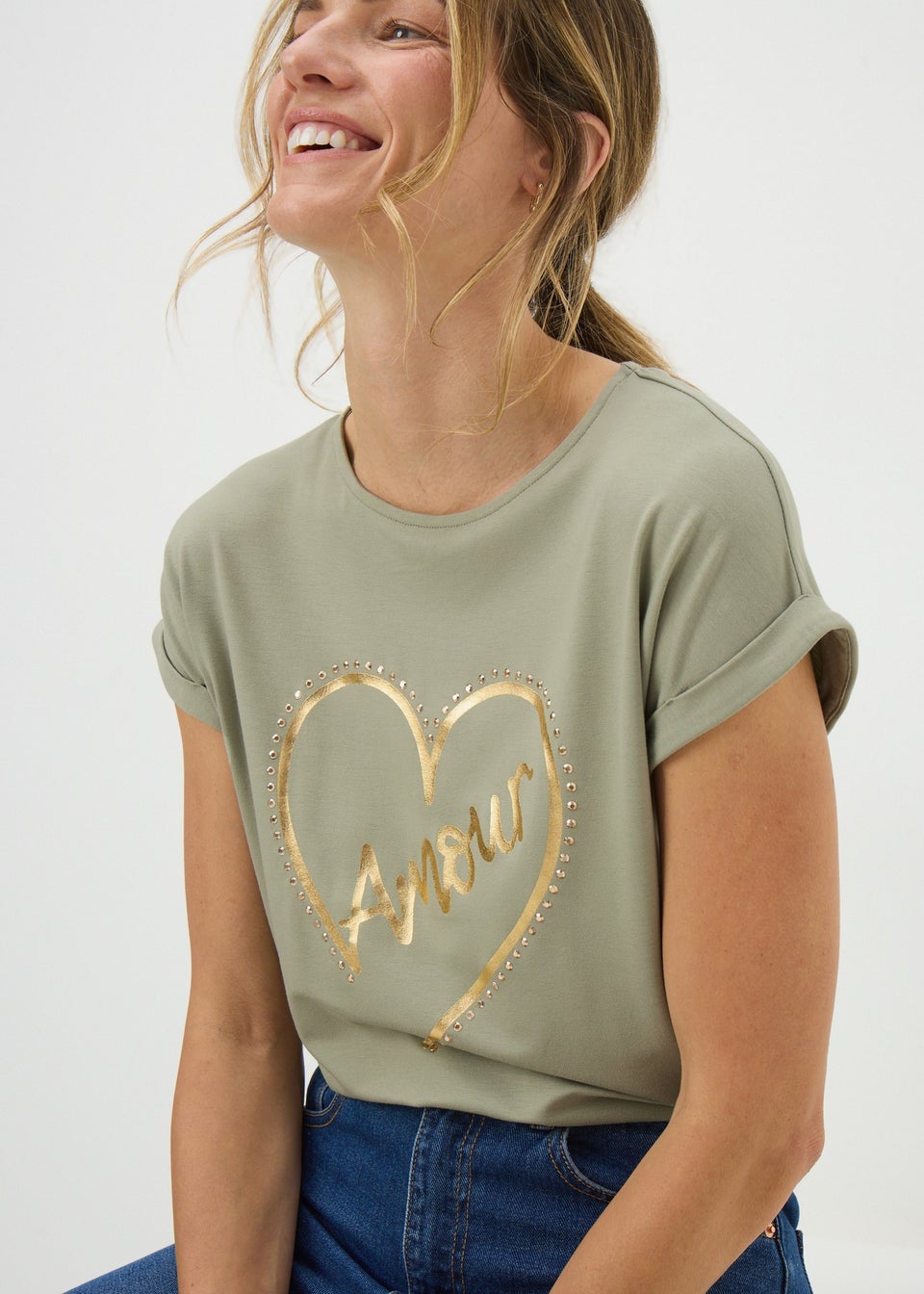 Sage Green Heart Stud T-Shirt