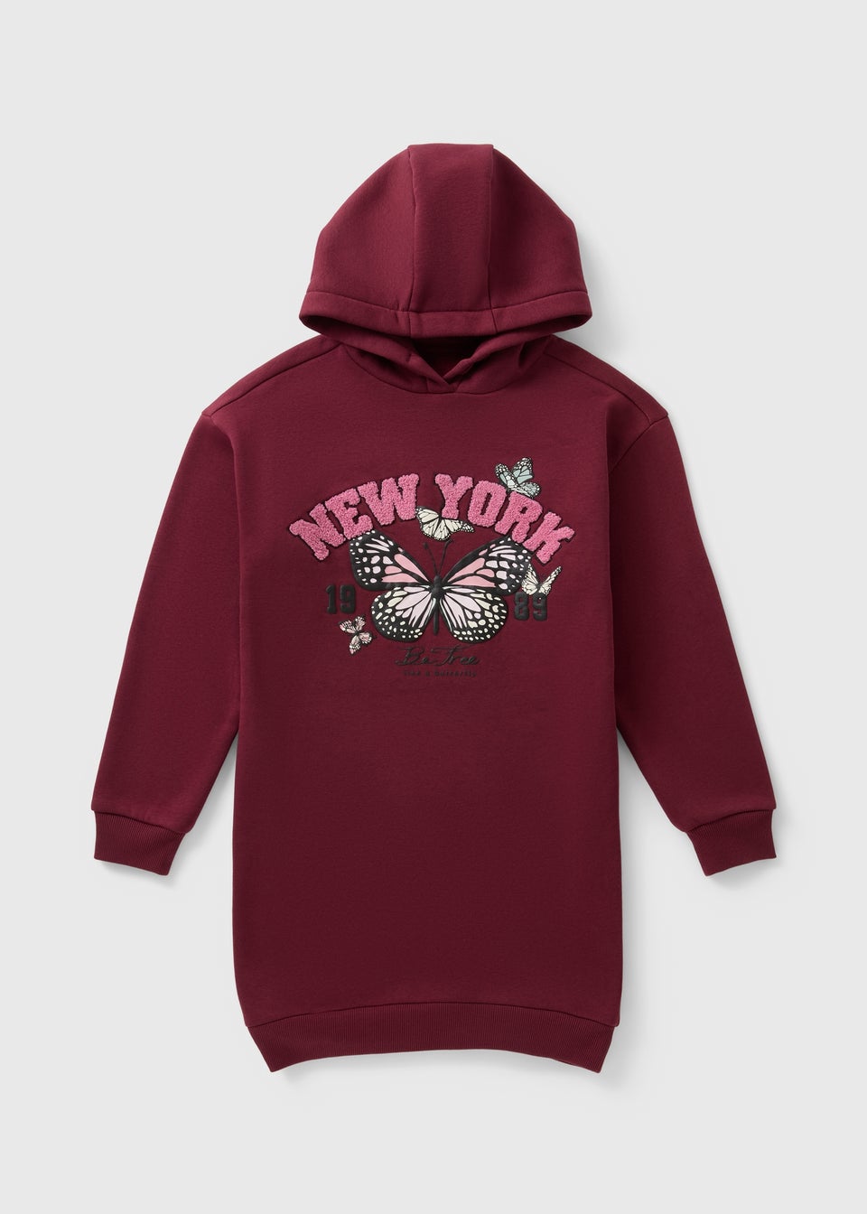 Girls Burgundy Butterfly New York Sweater Dress (7-15yrs)