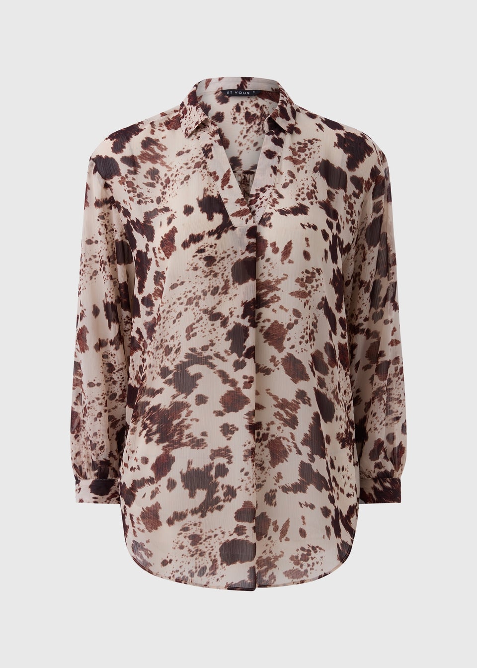 Et Vous Brown Animal Print V-Neck Blouse