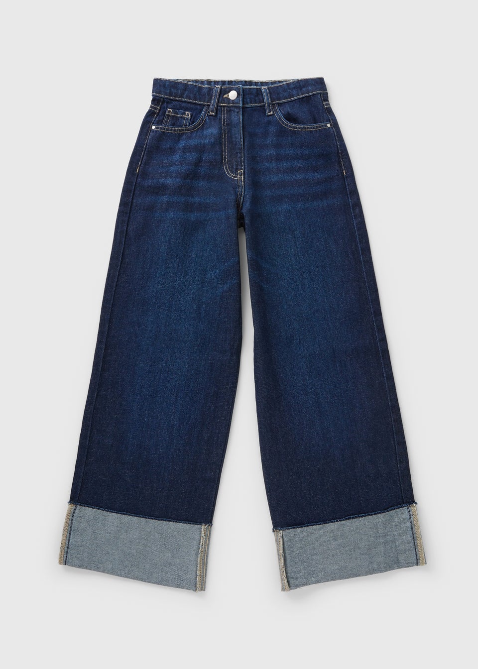 Girls Darkwash Fold Up Jeans
