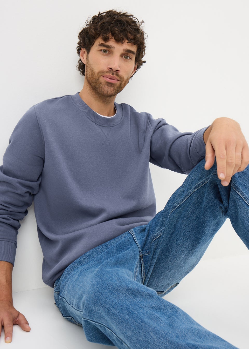 Blue Plain Crew Neck Sweatshirt