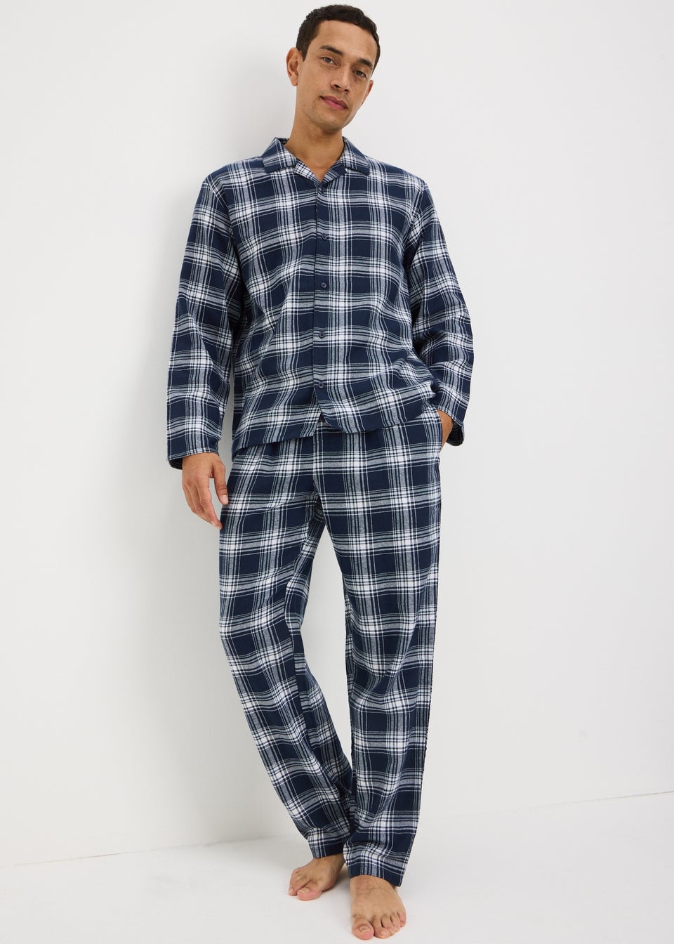 Navy Brushed Check Woven Pyjama Set