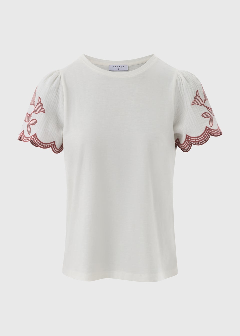 Cream Embellished Sleeve T-Shirt