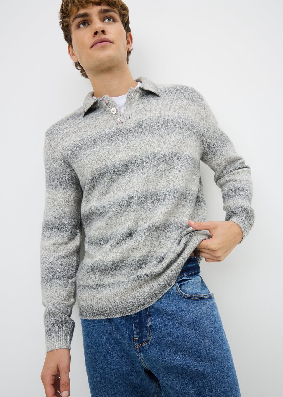 Grey Gradient Long Sleeve Polo Jumper