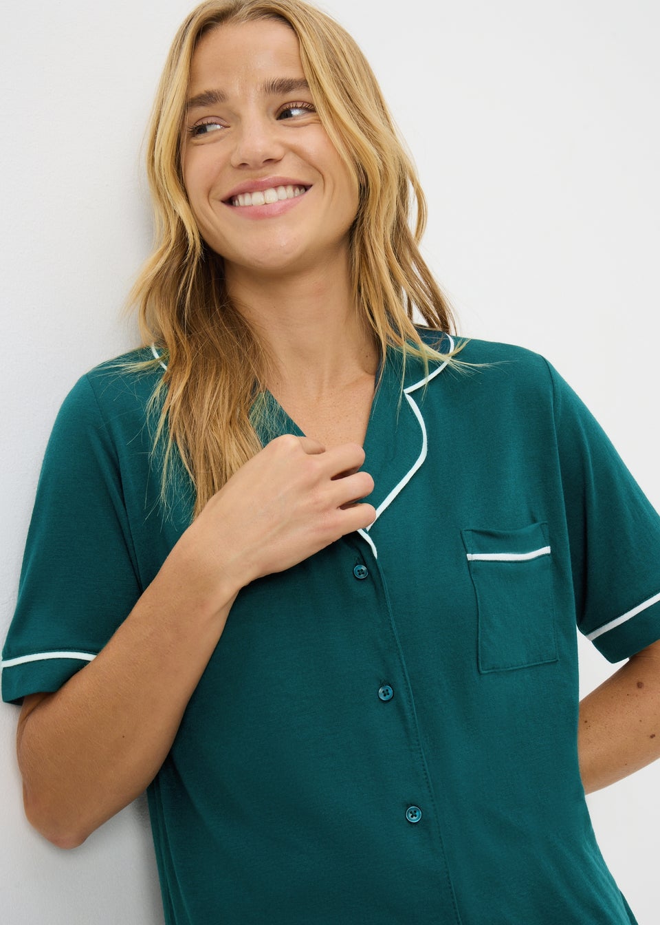 Teal Traditional Satin Pyjama Set