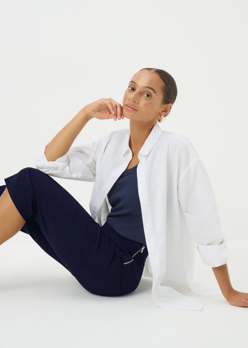 Navy Bengaline Cropped Leggings