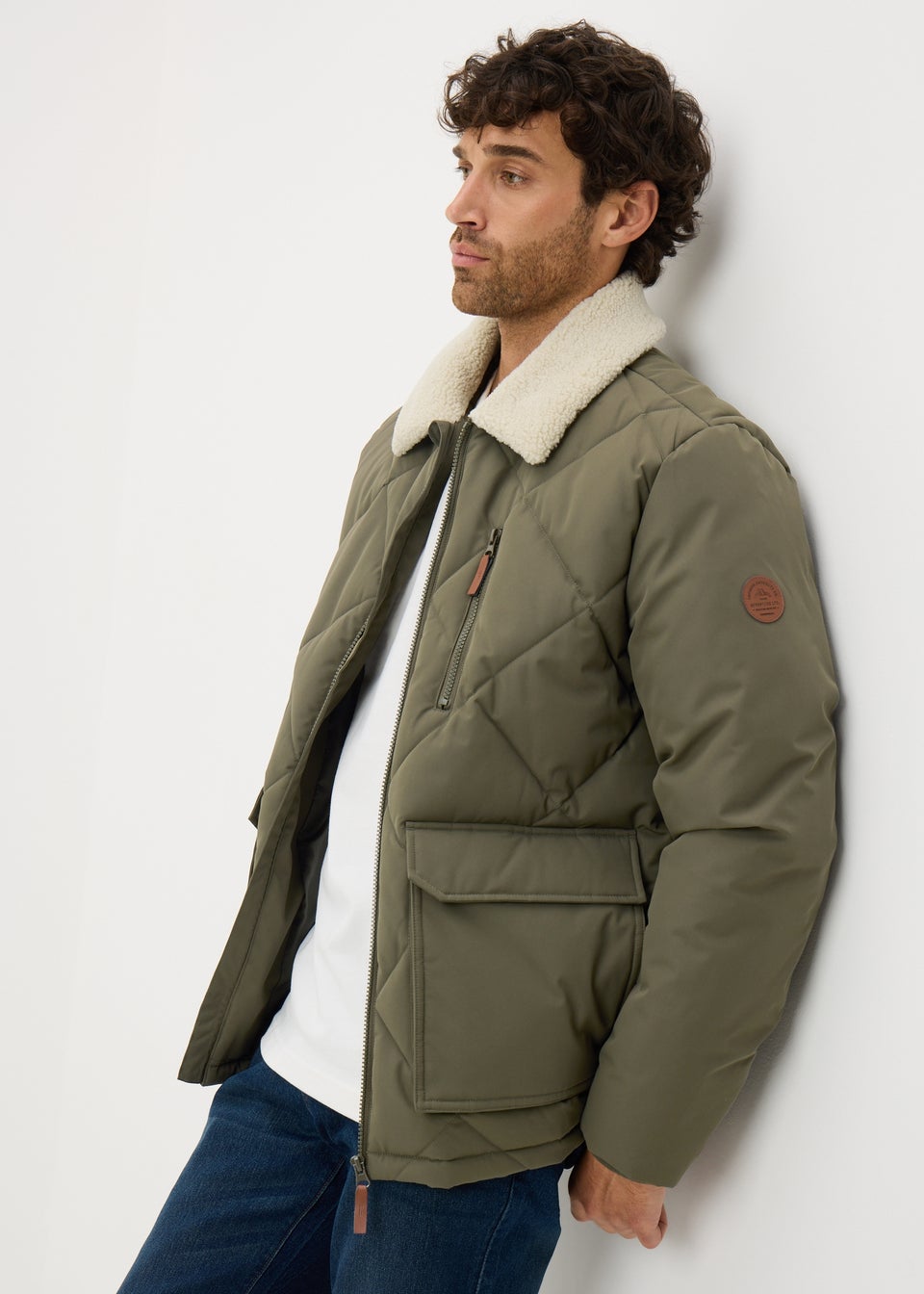 Khaki Borg Puffer Jacket