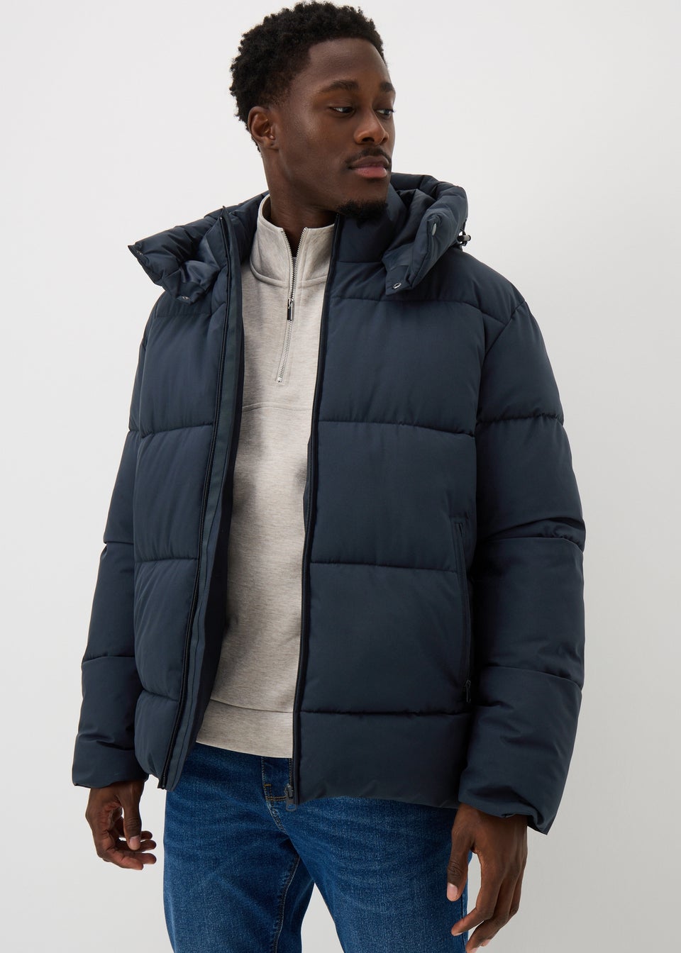 Navy Mid Length Puffer Coat