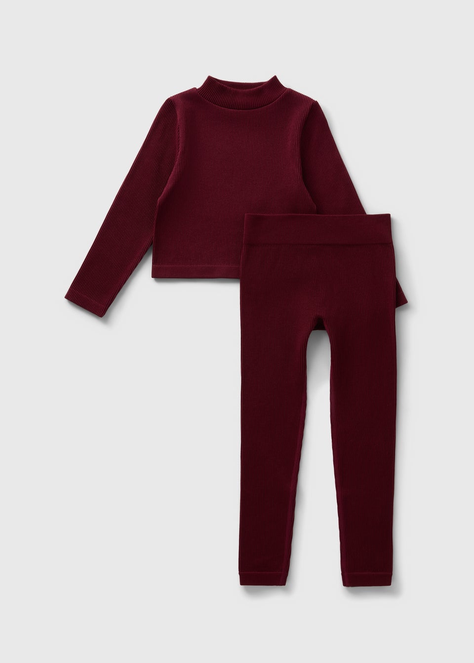 Girls Burgundy Ribbed Seamless Top & Legging Set (7-15yrs)