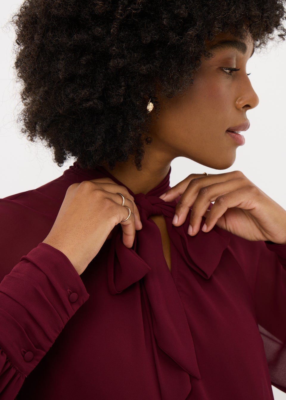 Burgundy Tie Neck Boho Blouse