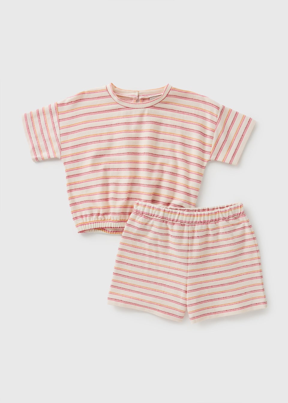 Girls Coral Striped T-Shirt & Shorts Set (7-15yrs)