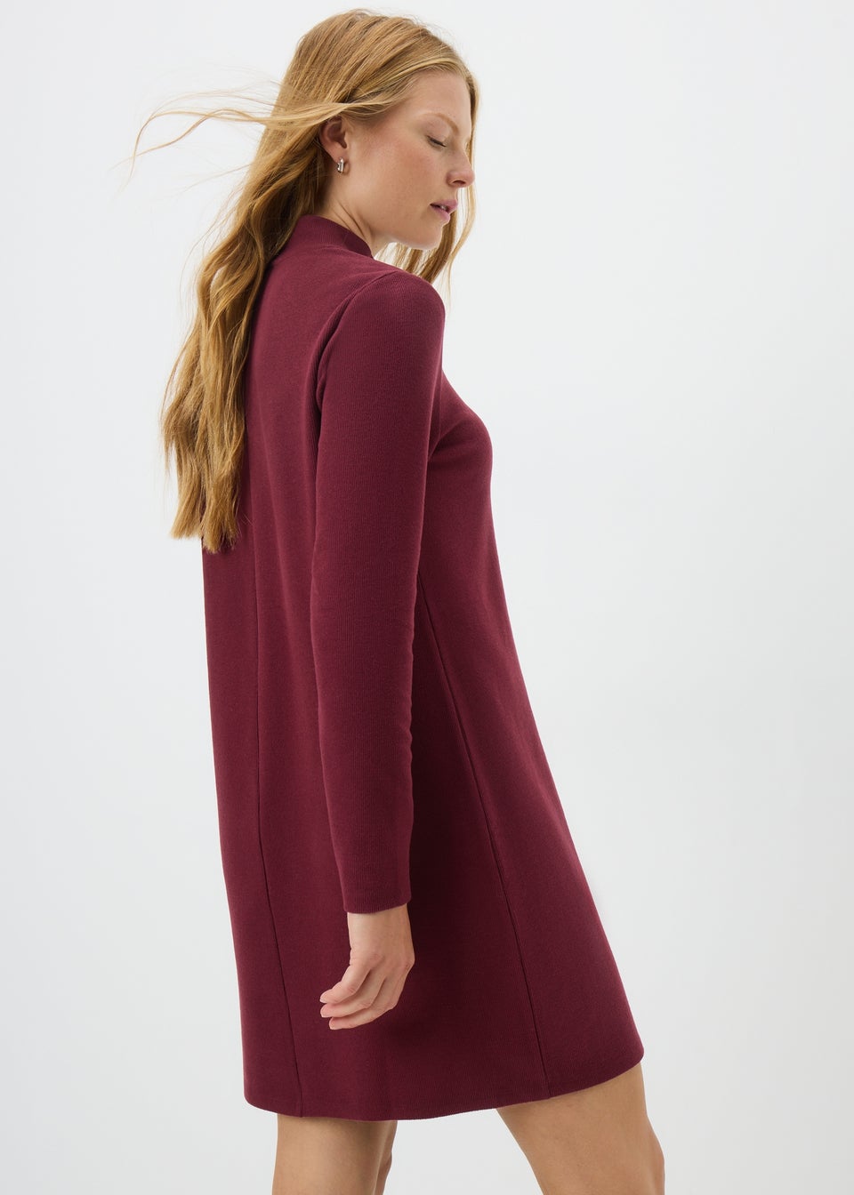 Burgundy High Neck Cosy Mini Dress