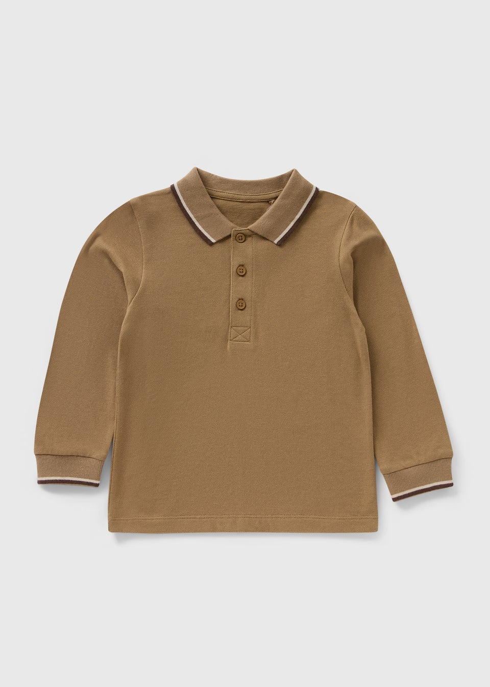 Boys Tan Basic Long Sleeve Polo Top (1-7yrs)