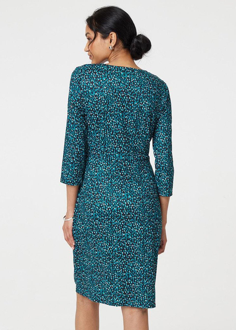Just Blue Women's Knee-Length Animal Print Wrap Dress - 3/4 Sleeve V-Neck Jersey