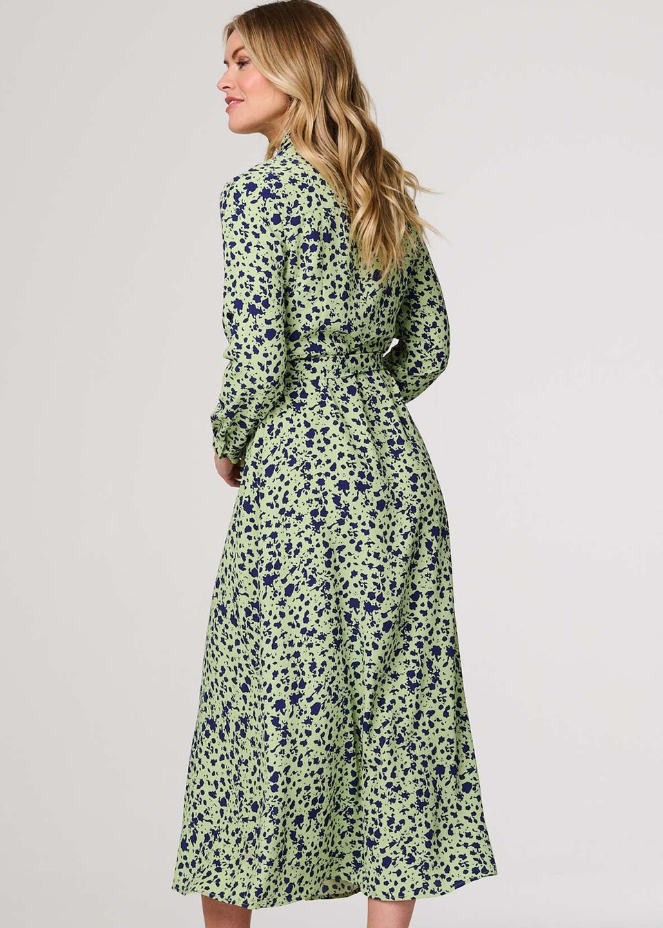 Izabel London Green Printed Long Sleeve Midi Shirt Dress