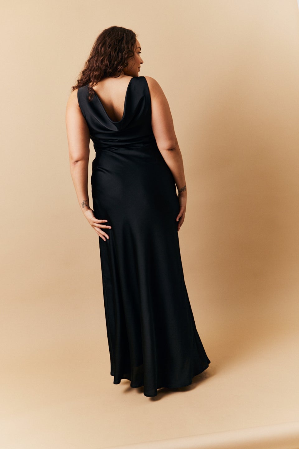 In The Style Black Satin Cowl Back Maxi Dress