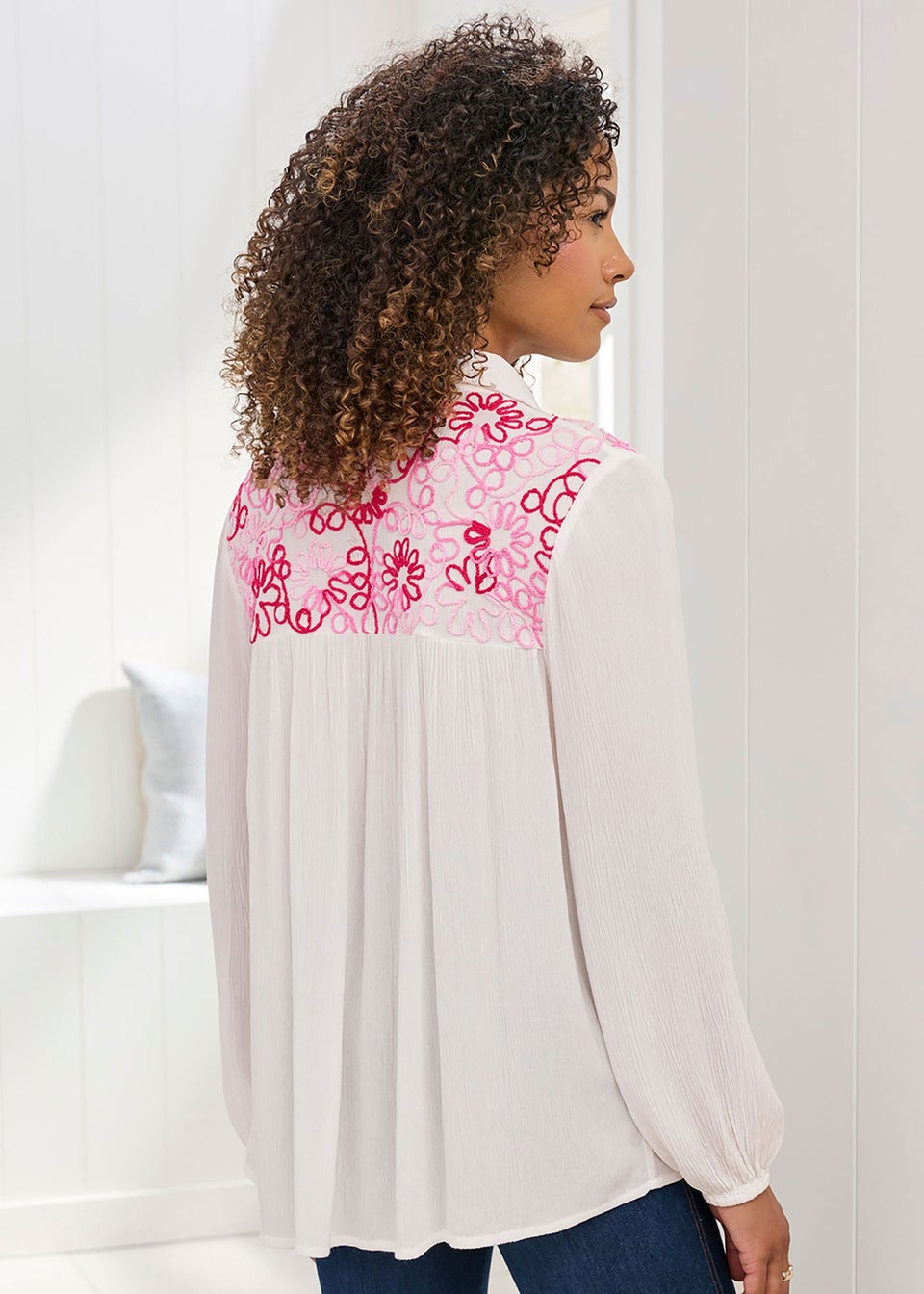 Cotton Traders Ivory Embroidered Crinkle Blouse