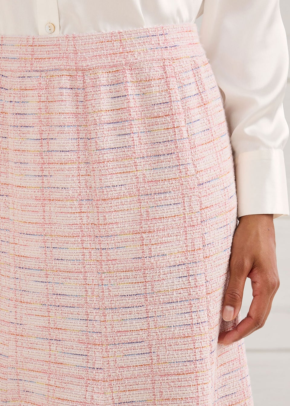 Cotton Traders Powder Pink Stretch Jersey Boucle Pull-On Midi Skirt