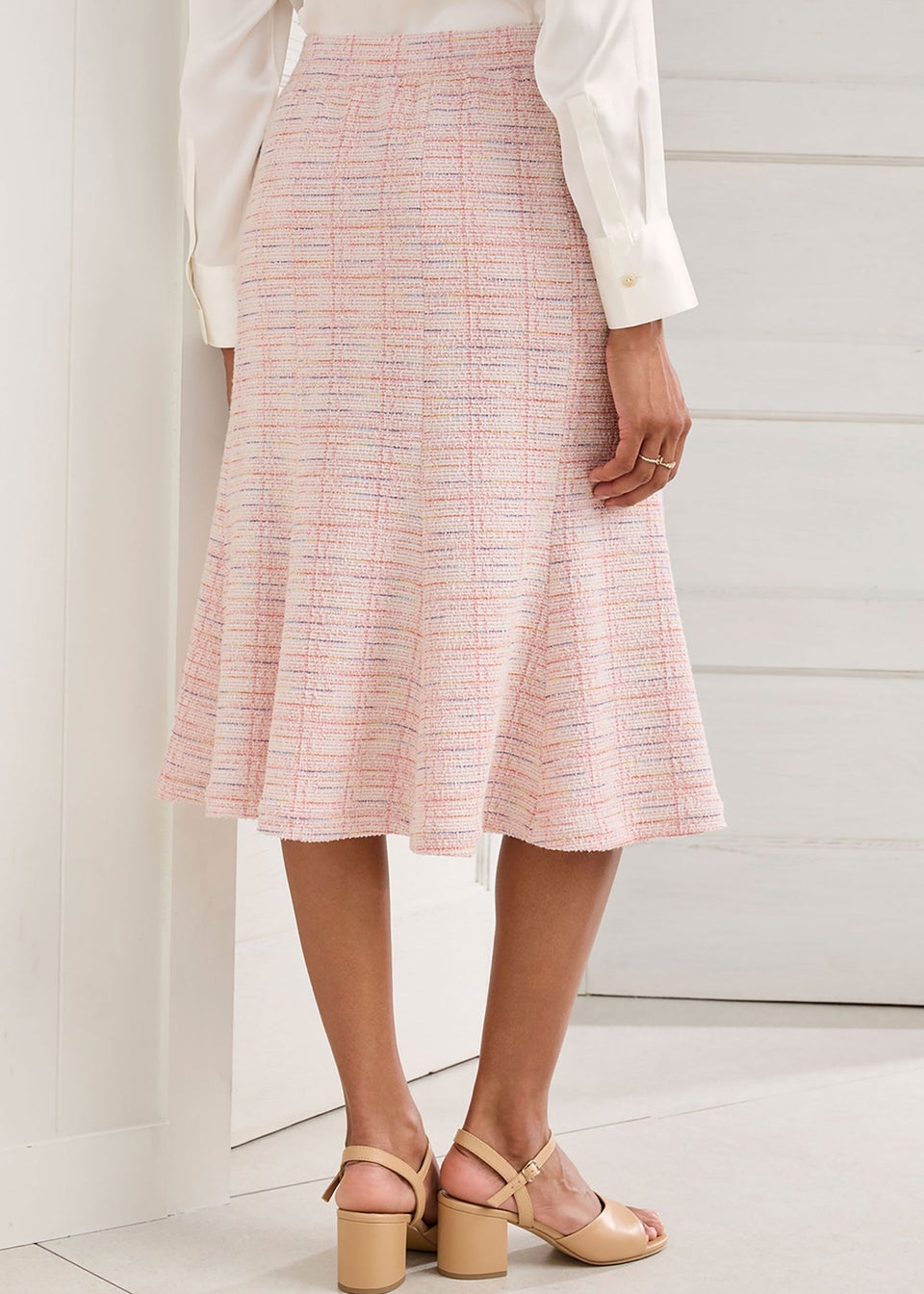 Cotton Traders Powder Pink Stretch Jersey Boucle Pull-On Midi Skirt